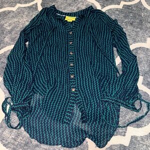 Anthropologie Maeve sheer Navy green blouse xs